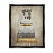 Stupell Industries Patterned Glam Bookstack Beauty & Fashion Painting Black Floater Framed Canvas Art Print Wall Art, 17 x 21