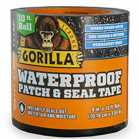 gorilla 4612502 waterproof patch & seal tape 4" x 10' black, 1-pack