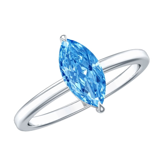 Rosec Jewels IGI Certified Lab Grown Blue Diamond Marquise Engagement Ring 1 Carat - Blue Diamond Ring for Women - VS1 Grade, 925 Sterling Silver, US 4.00