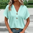 thumbnail image 2 of Taqqpue Summer Tops for Women Trendy Solid Color Short Sleeve V Neck Shirts Dressy Loose Button Work Office Blouses Plus Size T Shirts, 2 of 7