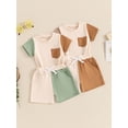 thumbnail image 3 of vera natura Toddler Boys Summer Outfits Pocket Contrast Color Short Sleeve T-Shirts Tops Elastic Waist Shorts 2Pcs Clothes Set, 3 of 9