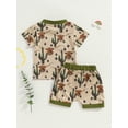thumbnail image 5 of FEORJGP Kids Toddler Boys Western Outfits 0-3T Infant Baby Short Sleeve T-shirts Cactus Cattle/Cactus Horse Print Crew Neck Tops and Drawstring Shorts Cool Casual Summer Clothes for Vacation, 5 of 9
