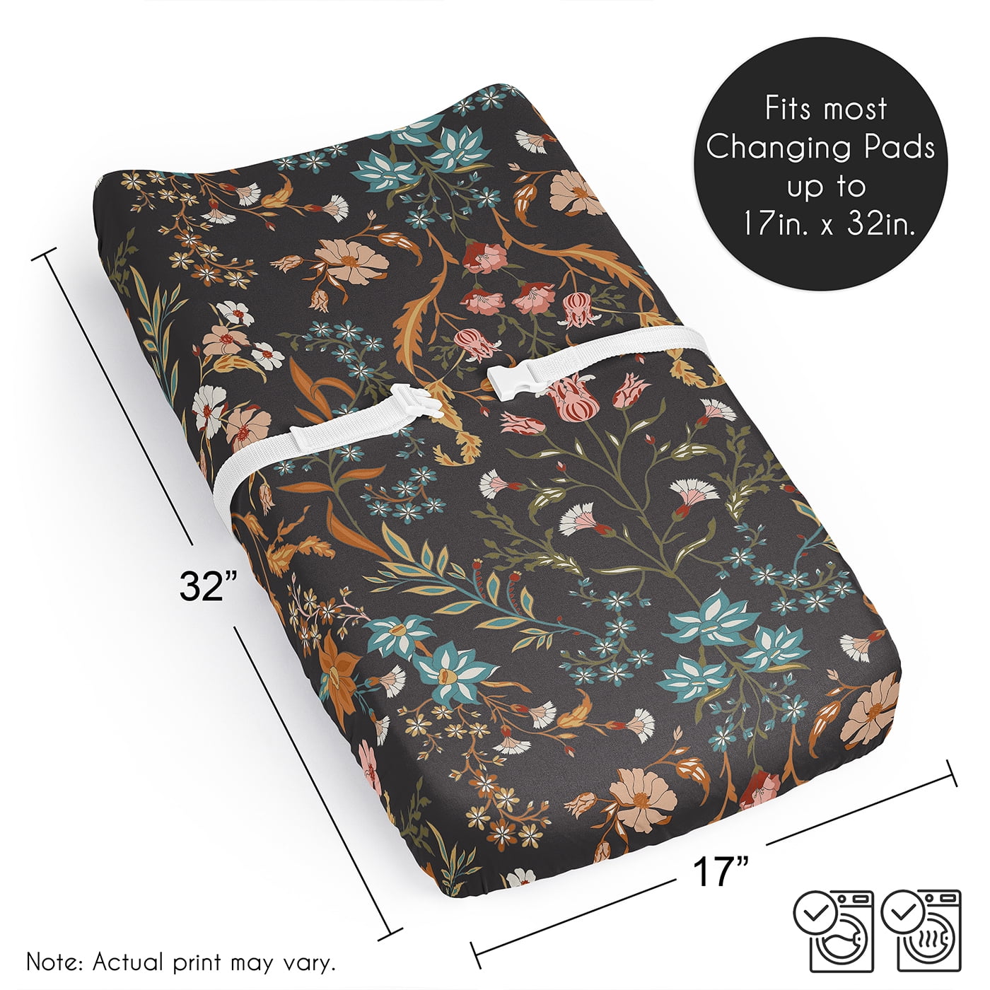 Sweet Jojo Designs Boho Floral Wildflower Orange Black Blue Changing Pad Cover Sheet