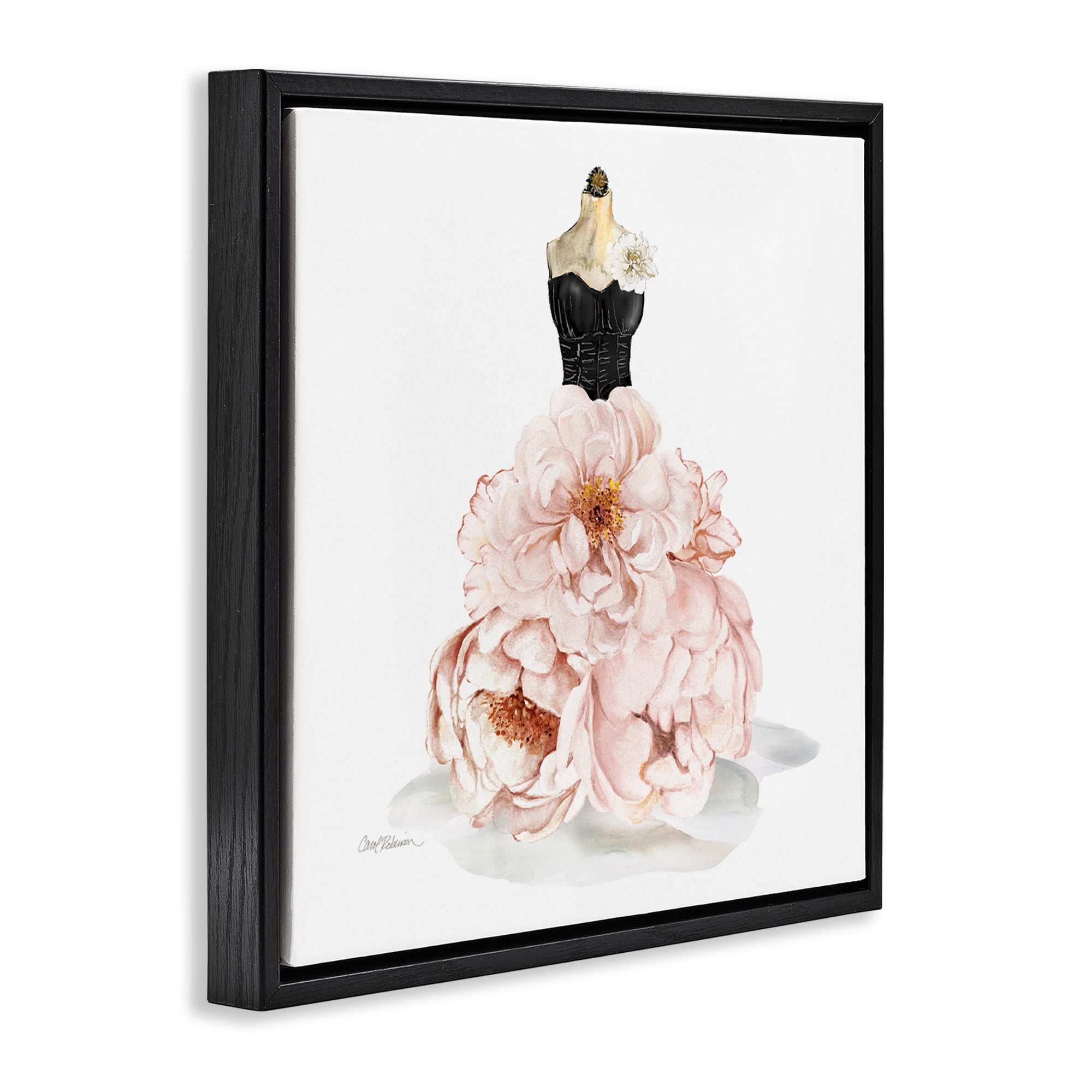 Stupell Industries Pink Peonies Floral Dress Beauty & Fashion Painting Black Floater Framed Canvas Art Print Wall Art, 18 x 18