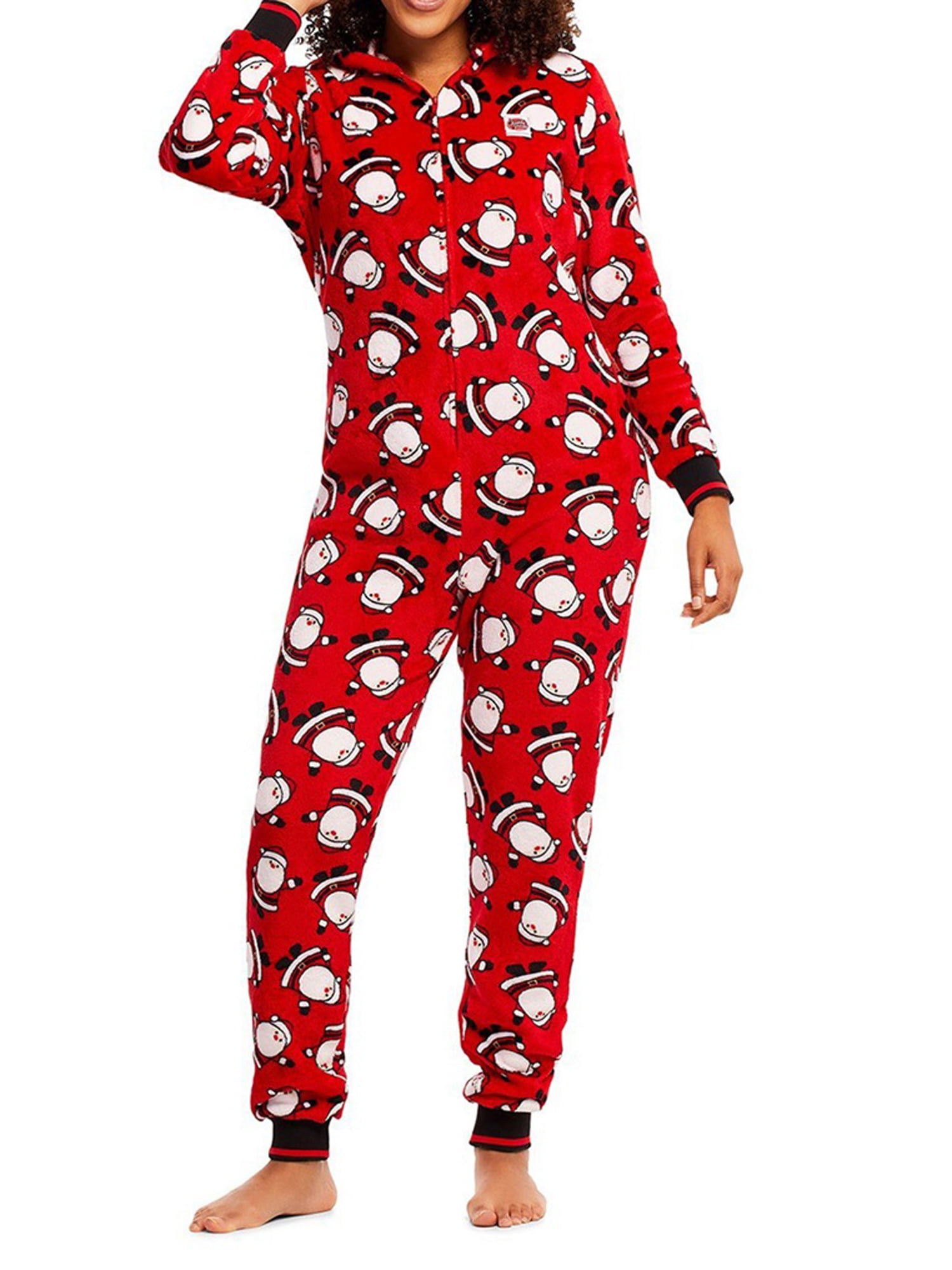 Dewadbow Family Christmas Printed Pajamas Hooded Jumpsuit Sleepwear