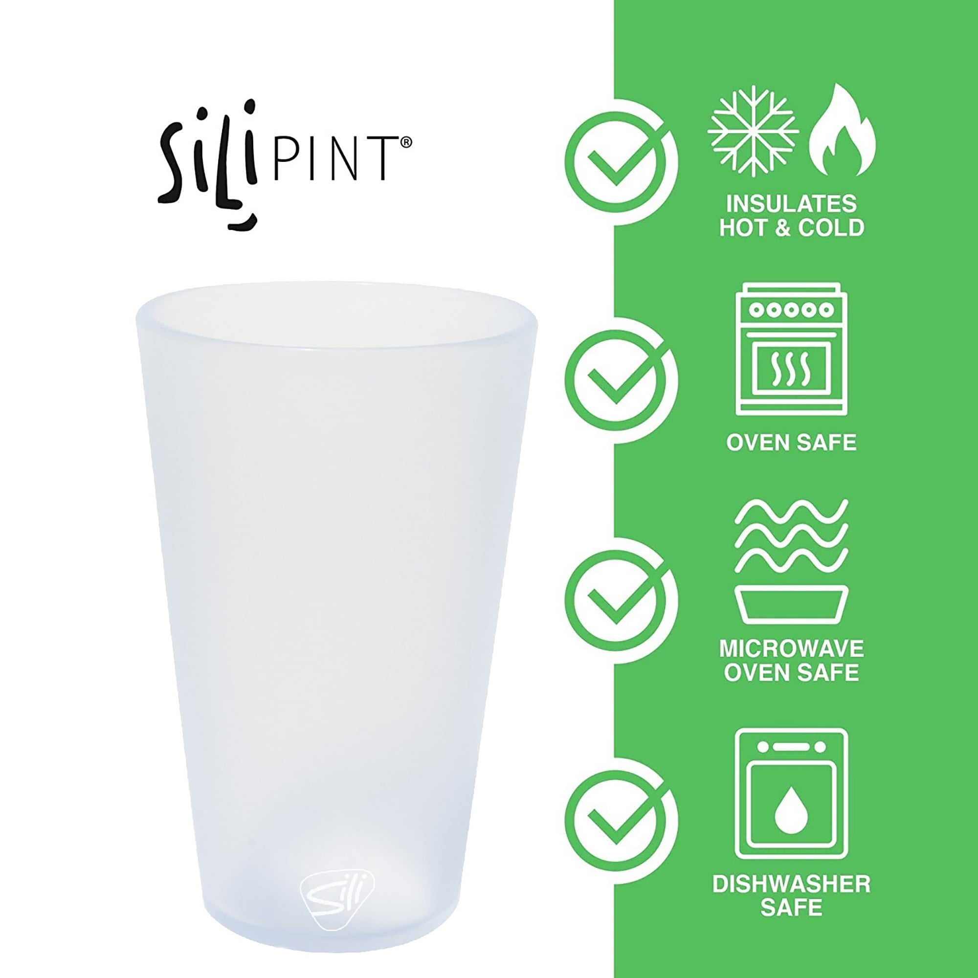 Silipint: Silicone Pint Glasses: 2 Pack Icicle -16oz Reusable Unbreakable Cups, Flexible, Hot/Cold, Non-Slip Easy Grip