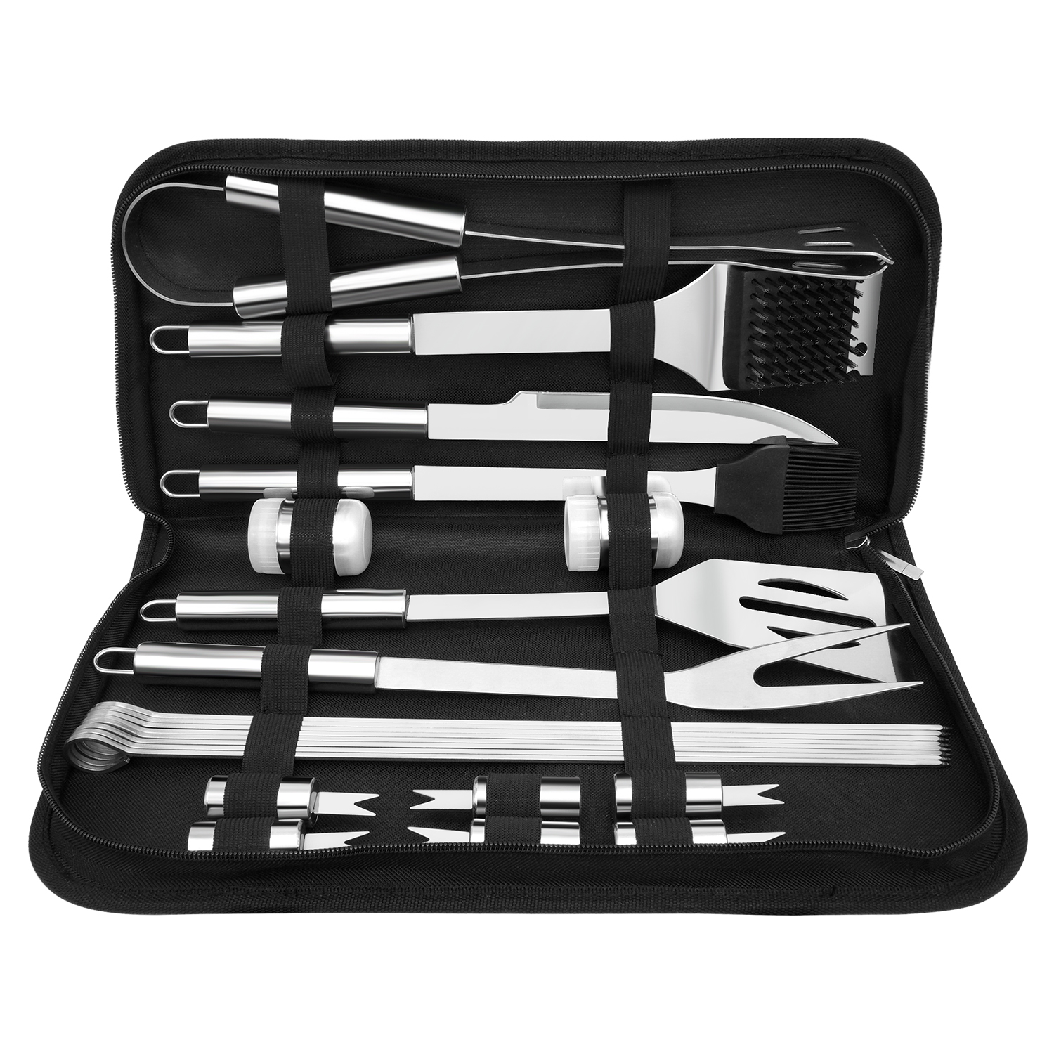 JOW BBQ Grill Accessories Set with Case, 26pc Stainless Steel Heavy Duty Barbecue Grilling Tool Utensils Kit with Tong, Grill Cleaning Brush, Spatula, Fork, Basting Brush - image 2 of 12