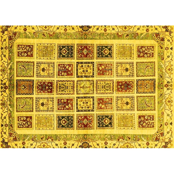 Ahgly Company Machine Washable Indoor Rectangle Abstract Yellow Modern Area Rugs, 5' x 8'