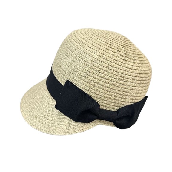 KANG Fashion Women's Vintage Straw Sun Hat With Black Bow, Wide Brim UPF 50 Cap, Chic Breathable Hat for Vacation, Beach & Outdoor Activities Beige One Size