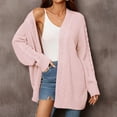 thumbnail image 2 of Long Cable Knitted Sweater Pockets Round Neck Outwear Solid Color Cardigan Open Front Warm Pullover Fashion Loose Knitwear Autumn Women Coat, 2 of 7