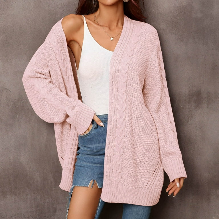 Aayomet Cardigan Sweaters For Women Lightweight Women's Long Sleeve Button  Down Cardigan Crew Neck Soft Knit Sweaters,Pink S