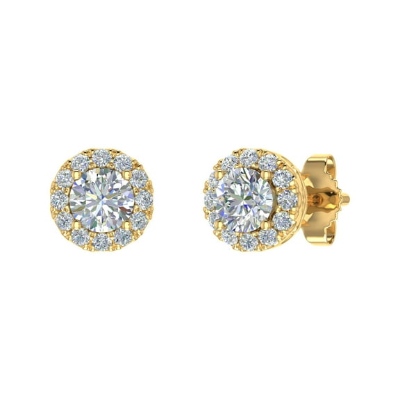 1/2 Carat Round Diamond Halo Stud Earrings in 14K Yellow Gold