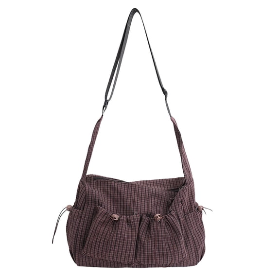 gcong Stylish Plaid Shoulder Bag Large Capacity Textured Crossbody Purse For Autumn Winter Daily Fashion Tote