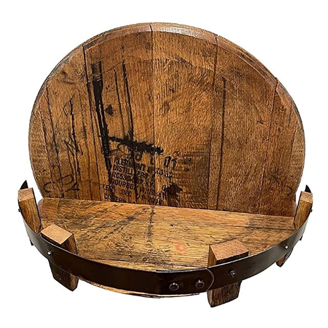 Estante de exhibición montado en la pared con cabeza de barril de whisky bourbon hecho a mano, con capacidad para 7 botellas, regalo ideal para los amantes del whisky (burlywood, 30 x 30 cm)
