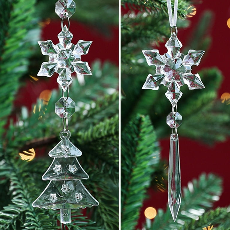 7pcs Crystal Christmas Ornaments for Christmas Tree Decorations-Hanging  Acrylic Snowflake and Icicle Ornaments with Drop Balls for Christmas Tree  New Year Party Decorations Supplies 