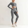 thumbnail image 2 of Gibobby Trajes de entrenamiento Conjunto de traje de Yoga para mujer, Top deportivo de manga larga sin costuras, cintura alta y levantamiento de cadera, pantalones ajustados d(Gris, S), 2 of 5