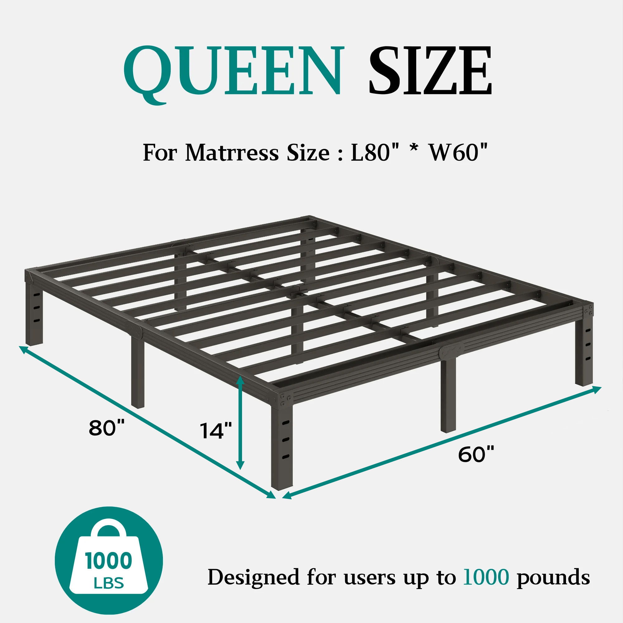 FSCHOS 14 Inch Queen Size Bed Frame, Heavy Duty Metal Platform, No Box Spring Needed, Easy Assembly, Black