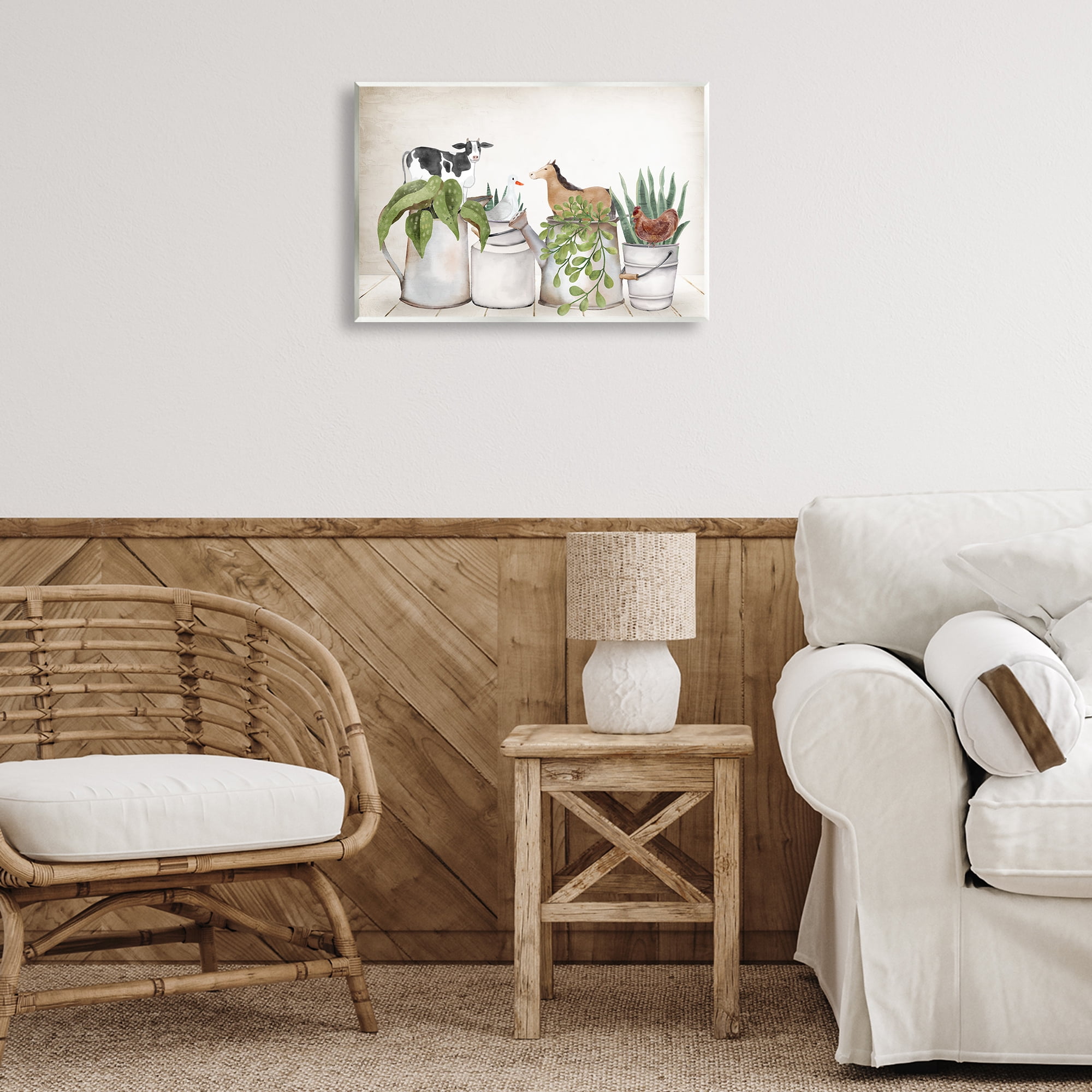 Stupell Industries Tin Farm Animal Plants Botanical & Floral Painting Unframed Art Print Wall Art, 19 x 13
