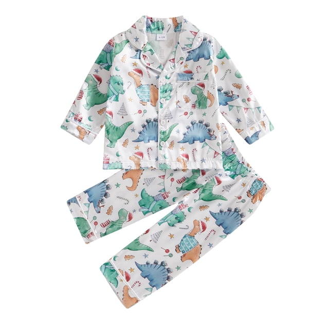 SUNSIOM Kids Christmas Pajama Sets Tree/Snowflake Print Long Sleeve Button-up Tops Pants Loungewear Set