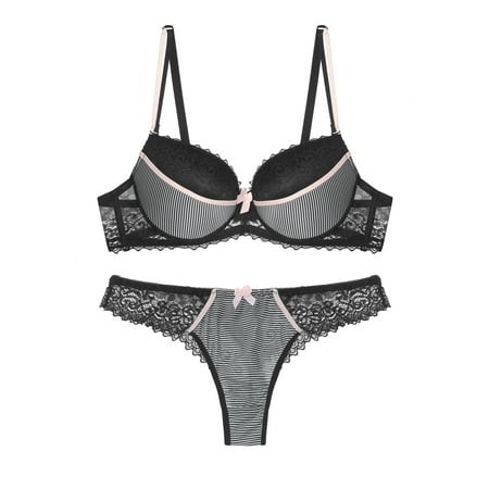 

Agnes Orinda Women s Underwire Push-Up Lace Trim Strip Bra and Thong Set