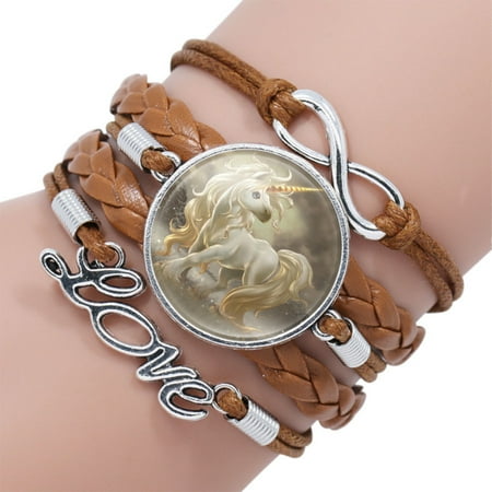 - Unicorn Bracelet Browen Silver Unicorn White Horse Braided Love Bracelet, J-172-Br