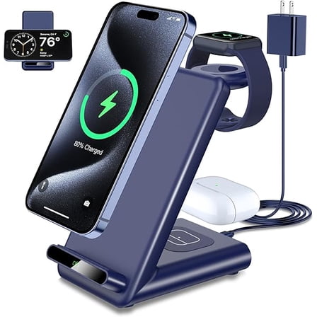 Wireless Charging Station,3 in 1 Wireless Charging Stand Made for Apple Watch Ultra 10 9 8 7 6 SE 5 4 3,Fast Wireless Charger Made for iPhone 16/15/14/13/12/11/X,for AirPods Pro(with Adapter)