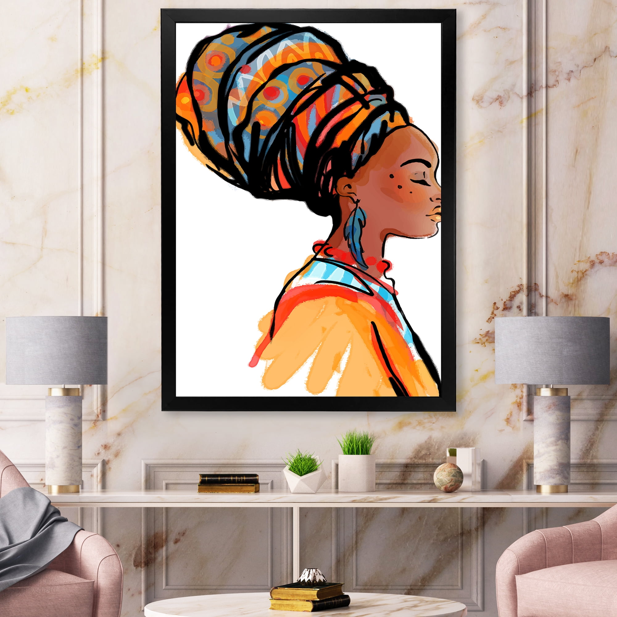 Designart 'Afro American Woman with Turban I' Modern Framed Art Print