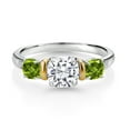 thumbnail image 2 of Gem Stone King 925 Silver and 10K Yellow Gold Green Peridot Diamond 3-Stone Women Ring Set with Moissanite (1.78 Cttw) (Size 7), 2 of 3