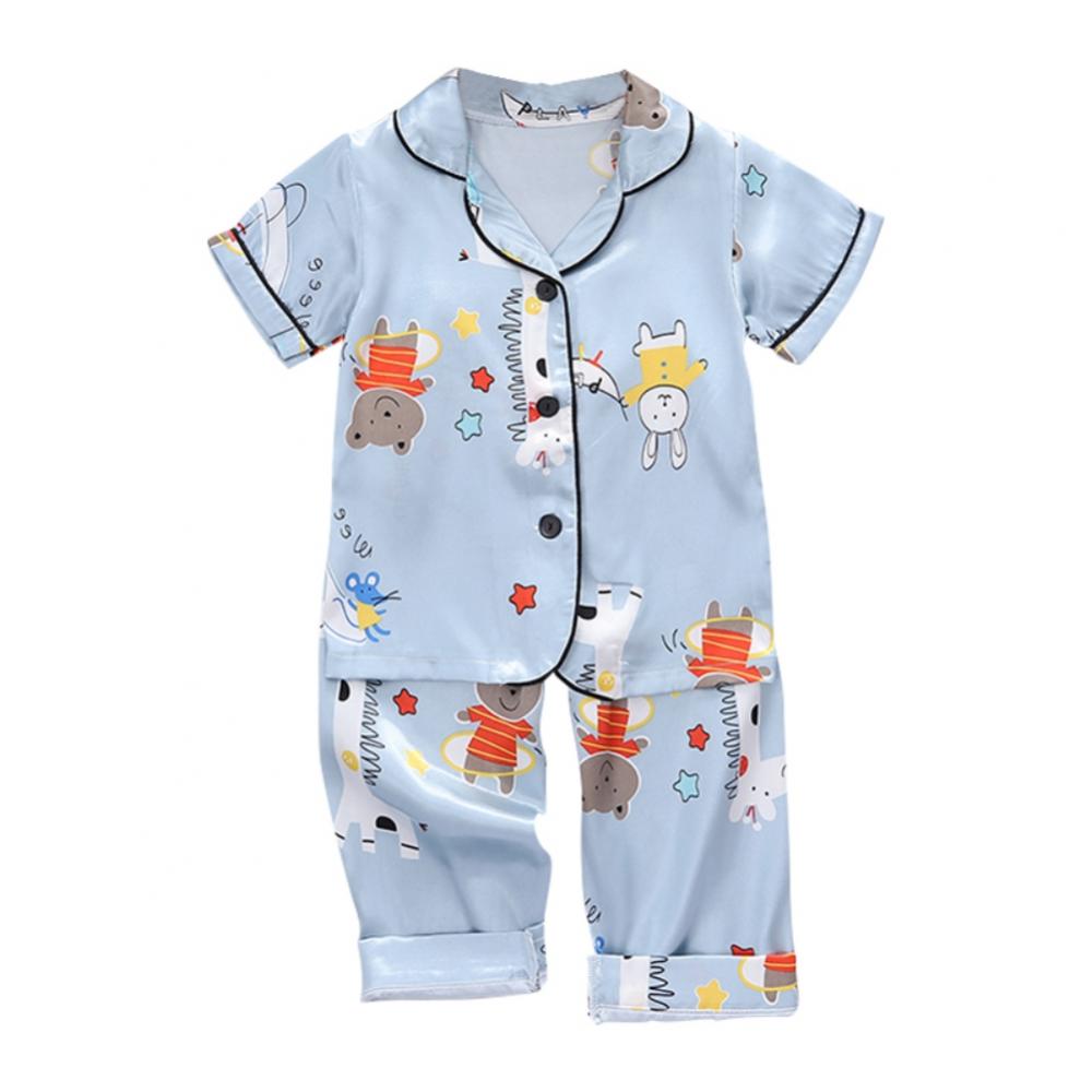 Satin Silk Pajamas Set for Baby Girls Boys Cute Cartoon Tops Pants  Loungewear