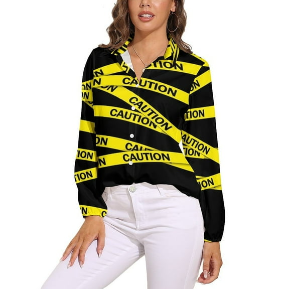 Caution Tape Long Sleeve Blouse Woman Streetwear Casual Shirts Summer Oversize Woman Streetwear Clothing Birthday Present