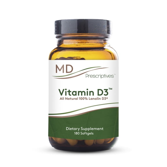 MD Prescriptives Vitamin D3 180 Gelcaps - Maximum Absorption for Strong Bones, Muscle & Immune Support, Non GMO Vegetarian Softgels, 125 mcg (5,000 IU)