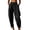 Black, variant on Women's Beach Pants, Elastic Waist Loose Fit Cotton Linen Trousers with Drawstring Cuffs, Casual Cropped Lounge Pants for Summer, Vacation, Daily Wear and Boho Style Beige L