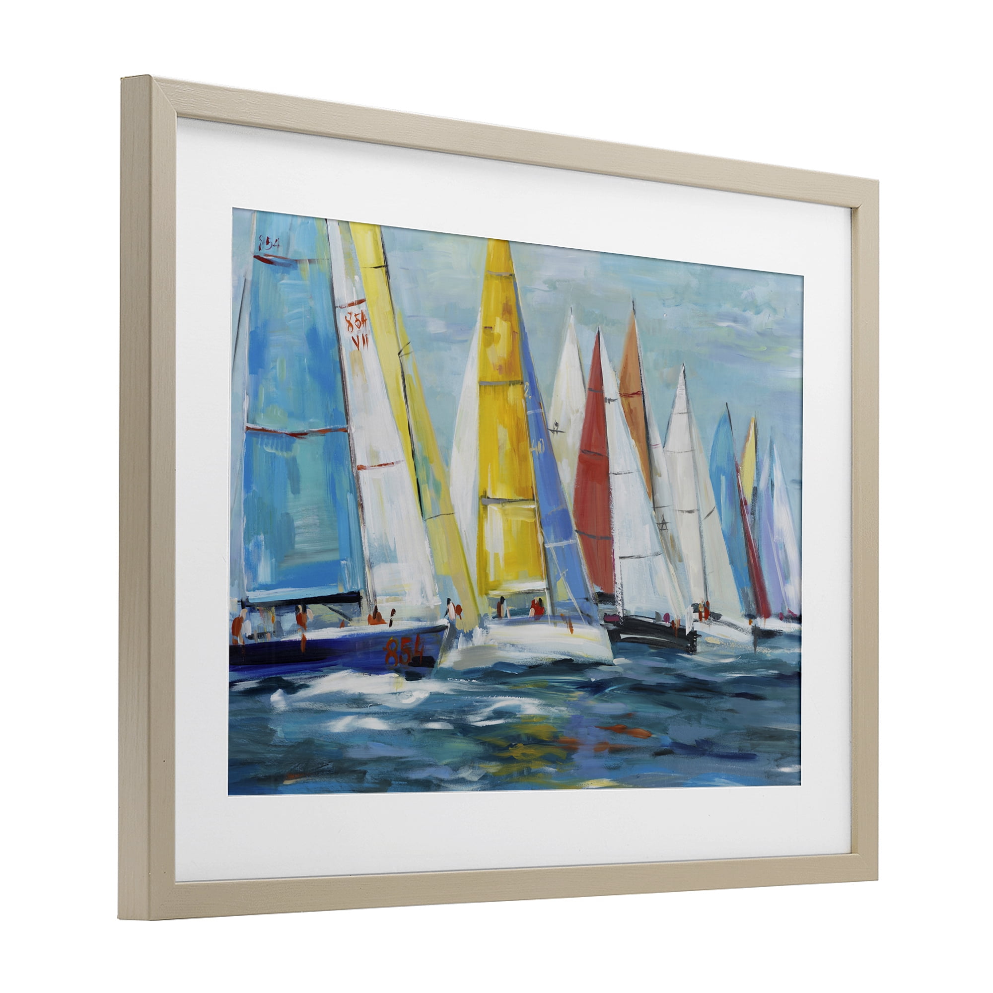 Stupell Industries Colorful Sails Coastal Scene Birch Framed Print Under Glass, design by Lorenzo Collective