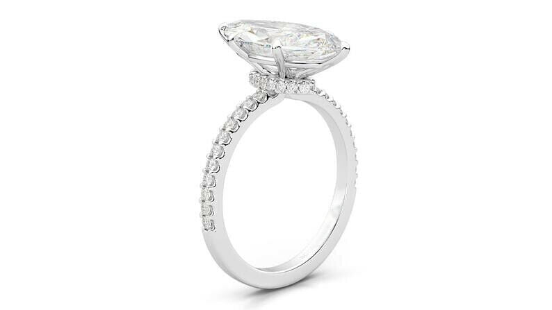 HeartsAndYou Hidden Halo Engagement Ring for Women 1.5ct Marquise Cut Moissanite 18k White Gold Over Silver
