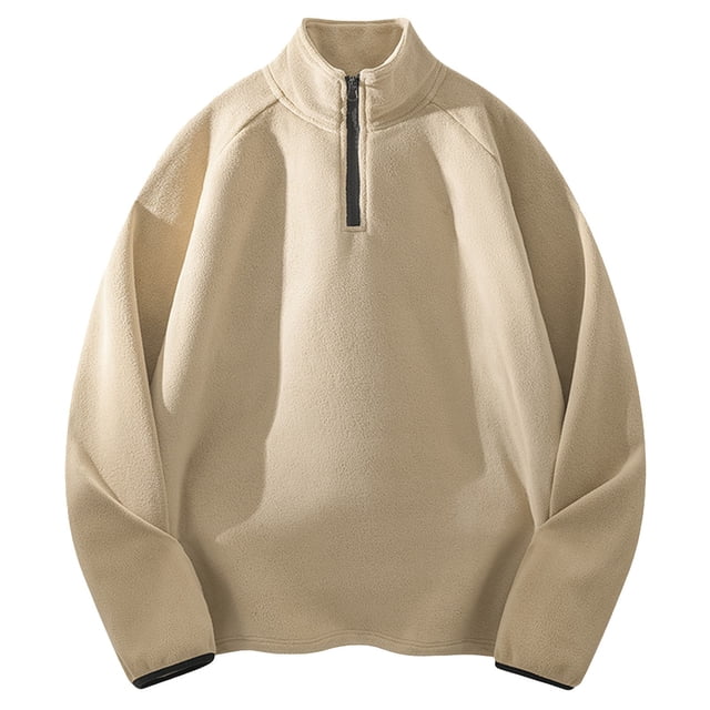Ediodpoh Mode Homme Col Mi-Haut Cardigan à Fermeture Éclair Chandail Col Rond Chandail en Molleton Homme Beige TG