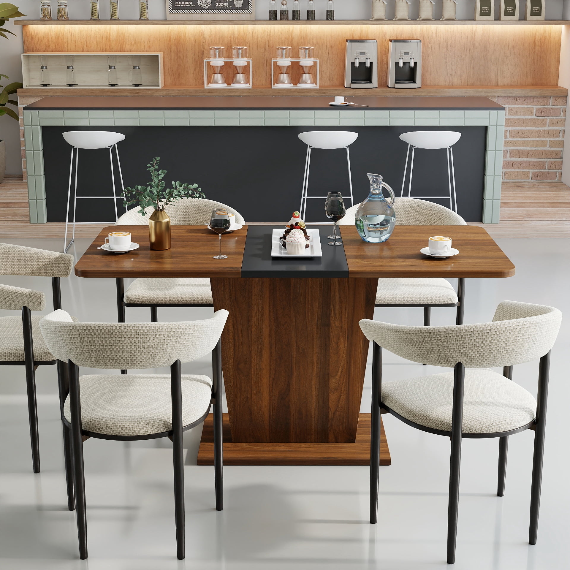 Mintazer Extendable Dining Table, Expandable Pedestal Kitchen Table for Small Space for Dining Room Apartment, Walnut Brown