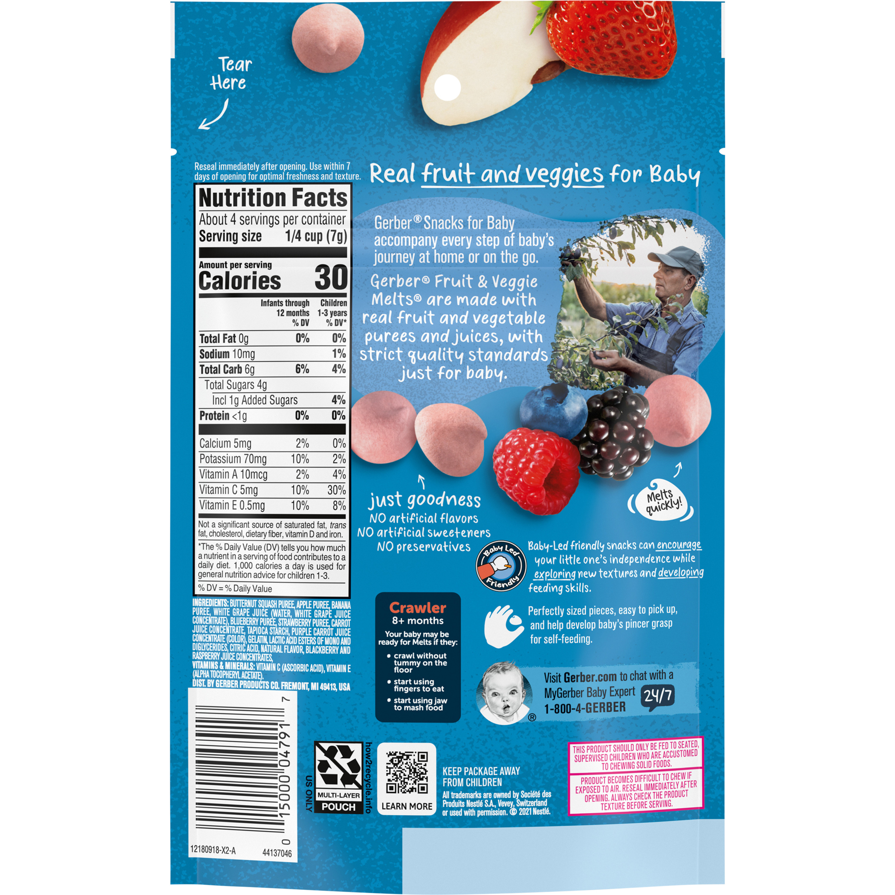 Gerber Snacks for Baby Fruit & Veggie Melts Baby Snack, Very Berry Blend, 1 oz Bag - image 3 of 9
