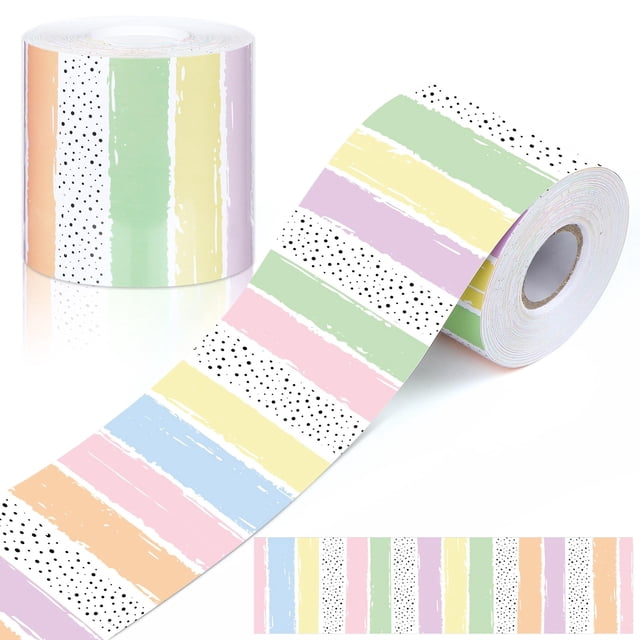 65ft Pastel Polka Dot Stripes Bulletin Board Border, Soft Color Straight Rolled Classroom Trim for School & Home Decorations