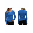 thumbnail image 2 of Womens Ribbed Long Sleeve Crewneck Casual Slim Basic Shirts Fitted Knit Tops Royal Blue L, 2 of 6