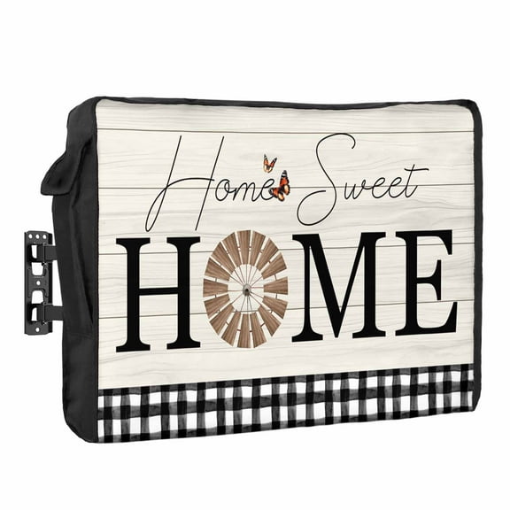Outdoor TV Cover 52 to 55 Inches, Home Sweet Letter Wood Grain Checkered Farmhouse Decor Waterproof and Weatherproof TV Cover with Remote Control Pocket, Flat Screen TV Cover Protector for Outside TV