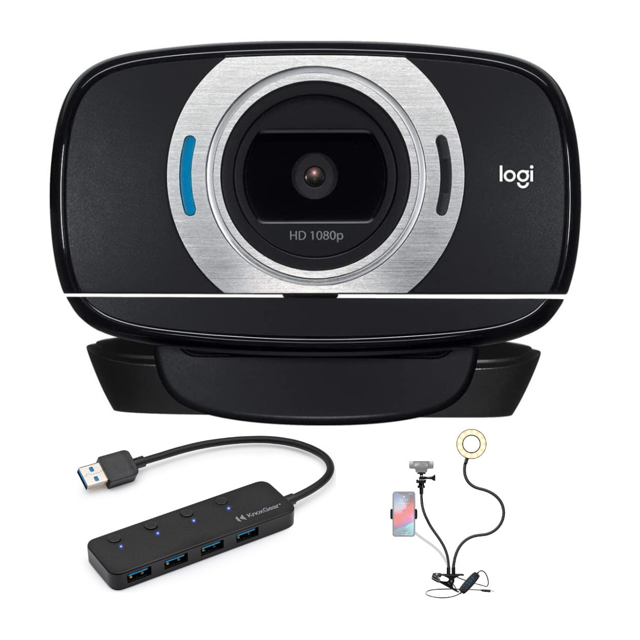 Logitech C615 Full Webcam with Stand, Ring Light & 3.0 USB Hub -