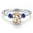 thumbnail image 3 of Gem Stone King 14K White Gold Peach Morganite and Blue Created Sapphire Engagement Ring for Women | 1.28 Cttw | Oval 8X6MM | Gemstone October Birthstone | Size 8, 3 of 6