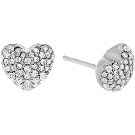 Michael Kors Women's Crystal Silvertone Stainless Steel Heart Stud Fashion Earrings