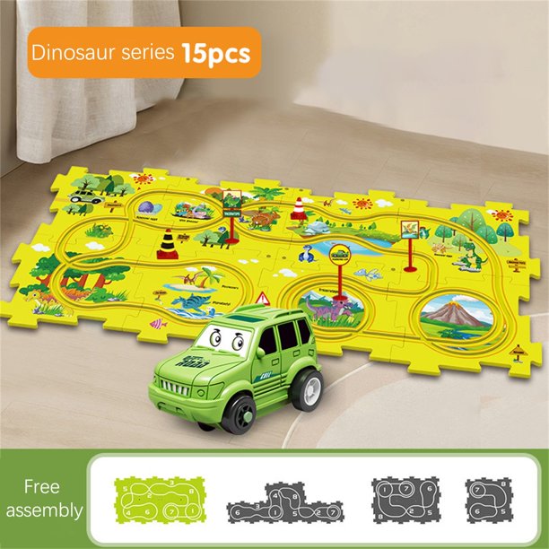 Juego de pista de rompecabezas para niños Fiudx con carrito de montaje DIY