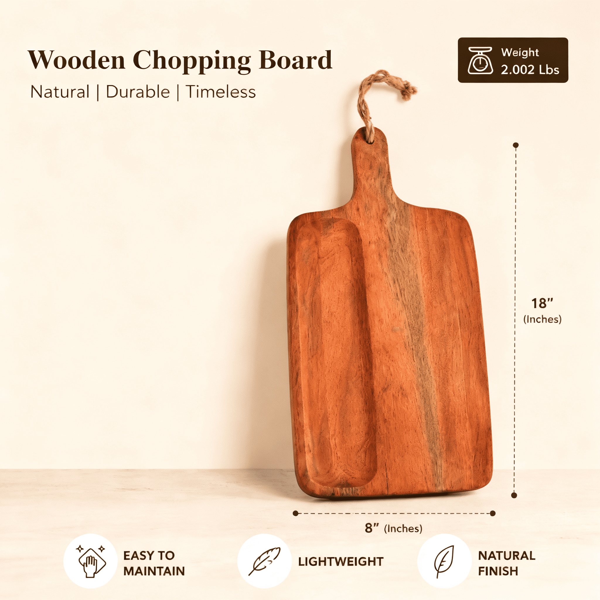 Handcrafted Acacia Wood Cutting Board with Handle, Rectangular Paddle Design, Multi-Purpose Kitchen Essential
