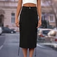 thumbnail image 5 of Unir Women Multi Pocket Cargo Midi Skirt High Waist Side Drawstring Ruched Twill Casual Street Bottom 1PC XS-S-M-L-XL Plus Size Friendly, 5 of 6