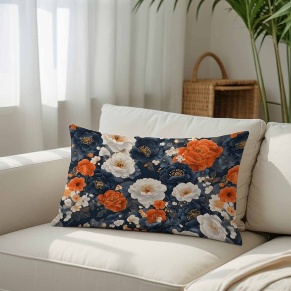 Retro Classic Garden Flowers Throw Pillow Covers, Decorative Pillow Covers With Hidden Zipper Soft Brushed Microfiber Fabric, Red Blue White Floral Line Pillowcases for Couch Bed 16x24in