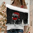 thumbnail image 2 of Women Christmas Outfit Women's Off Shoulder Long Sleeve Print Tunic Top with Straps for Seasonal Holiday Wear Black M, 2 of 5
