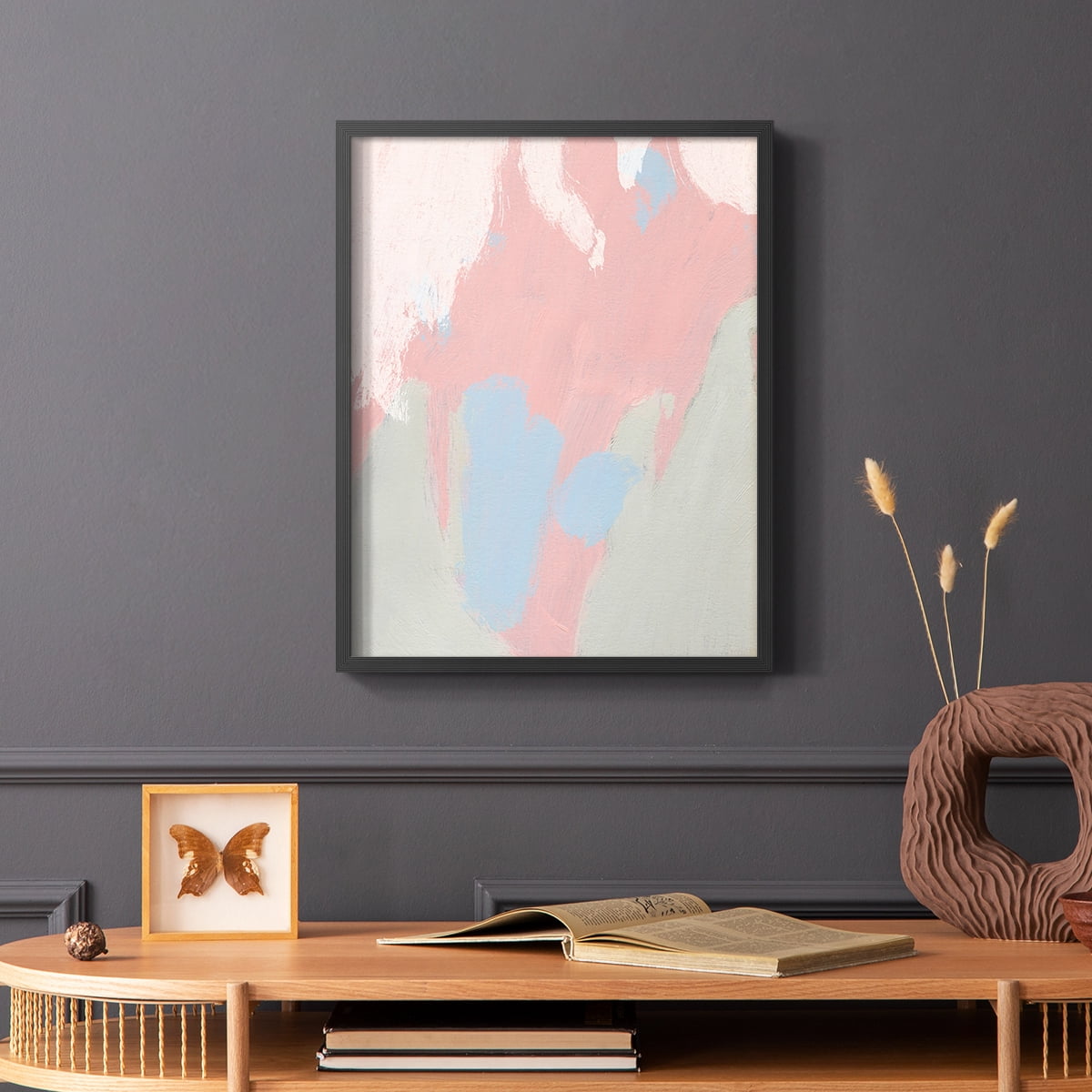 Blushing Abstract III Framed Print in Black Solid Wood Framed Print No Nail Hanging