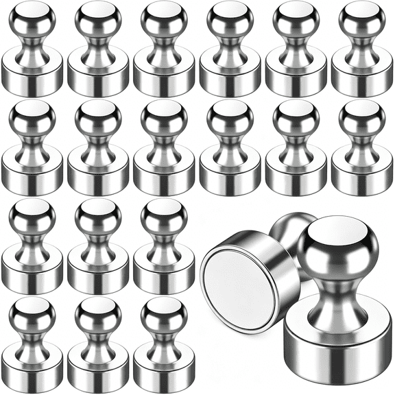 HBMYN 20Pcs Fridge Magnets Refrigerator Magnets, Strong Whiteboard Magnets, Small Push Pin Magnets for Whiteboard, Kitchen, Office, Classroom and Map, Silver